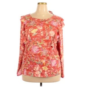 Lauren Conrad Orange Floral Long Sleeve Top